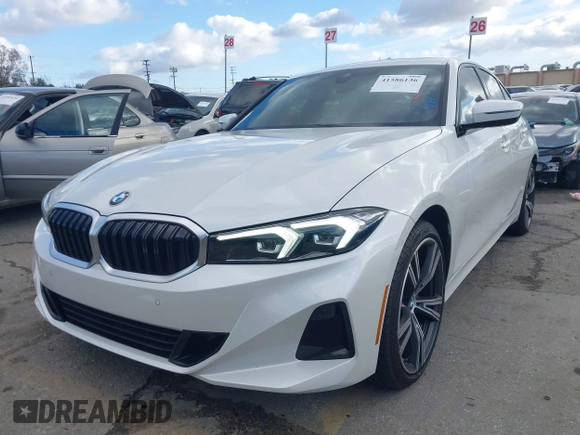 2023 BMW 3 Series 330i with VIN 3MW69FF00P8D34813, listed as a IAAI auction lot 41586136 with 20,048 mi miles. Bid and sale history available at carsss.com. Image 2.