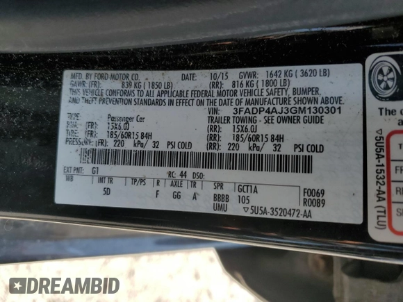 2016 Ford Fiesta S z VIN 3FADP4AJ3GM130301, wystawiony jako Copart lot #59412995 z przebiegiem 80 237 mil mil oraz Szkoda całkowita • Salvage title. Historia ofert i sprzedaży dostępna na DreamBid. Obrazek 12.