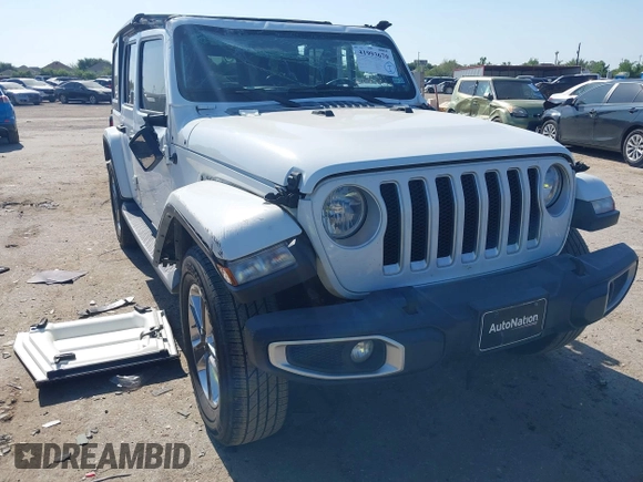 2019 Jeep Wrangler Unlimited Sahara with VIN 1C4HJXEG0KW577917, listed as a IAAI auction lot 41993670 with 90,584 mi miles and . Bid and sale history available at DreamBid. Image 1.