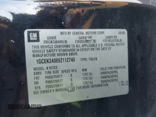 2009 Chevrolet Silverado 1500 with VIN 1GCEK24089Z112740, listed as a IAAI auction lot 40865985 with 209,446 mi miles and . Bid and sale history available at DreamBid. Image 9.