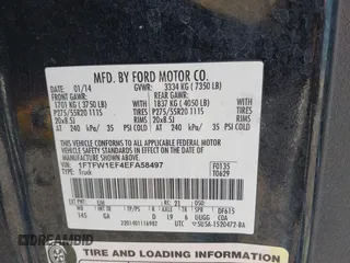 2014 Ford F-150 XL with VIN 1FTFW1EF4EFA58497, listed as a IAAI auction lot 42477694 with 271,837 mi miles and . Bid and sale history available at DreamBid. Image 9.