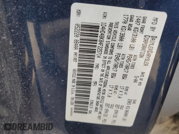 2004 Dodge Durango z VIN 1D4HD48K84F225714, wystawiony jako Copart lot #79356194 z przebiegiem 166 952 mil mil oraz Nie do naprawy • Non repairable. Historia ofert i sprzedaży dostępna na DreamBid. Obrazek 14.