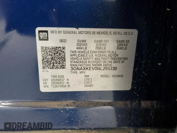 2022 Chevrolet Equinox LT with VIN 3GNAXKEV0NL295330, listed as a Copart auction lot 49787975 with 67,565 mi miles and Clean Title. Bid and sale history available at DreamBid. Image 13.