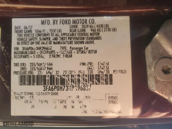 2017 Ford Fusion SE with VIN 3FA6P0H73HR396837, listed as a Copart auction lot 41762575 with 150,667 mi miles and Salvage Title. Bid and sale history available at carsss.com. Image 12.