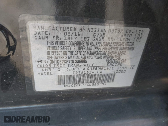2016 Nissan Note S с VIN 3N1CE2CP7GL385995, выставлен на аукционе IAAI как лот 40708323 с пробегом 119 571 миль миль и . История ставок и продаж доступна на DreamBid. Изображение 9.