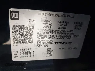 2023 Chevrolet Suburban LS z VIN 1GNSCBKD3PR457569, wystawiony jako IAAI lot #42225571 z przebiegiem 53 410 mil mil oraz . Historia ofert i sprzedaży dostępna na DreamBid. Obrazek 9.