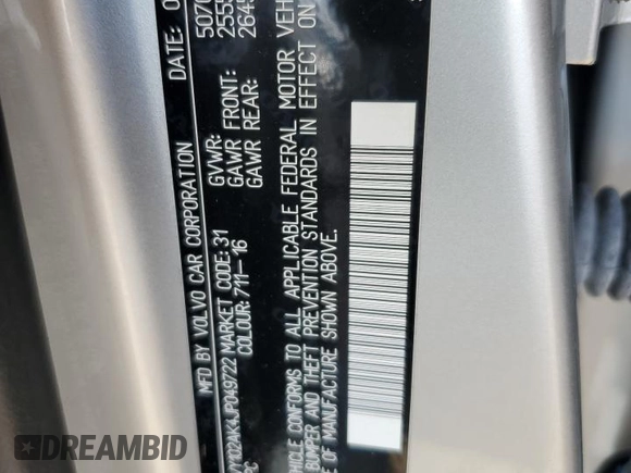 2018 Volvo S90 Momentum с VIN LVY102AK4JP049722, выставлен на аукционе Copart как лот 53639135 с пробегом 82 415 миль миль и Списание • Salvage title. История ставок и продаж доступна на DreamBid. Изображение 12.