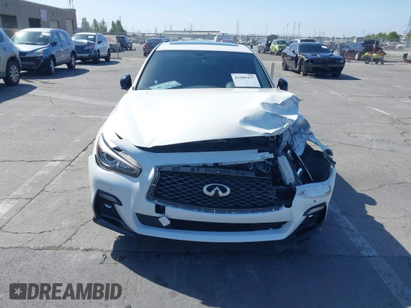 2021 Infiniti Q50 Red Sport 400 with VIN JN1FV7DR9MM880601, listed as a IAAI auction lot 42509477 with 28,202 mi miles and . Bid and sale history available at DreamBid. Image 18.