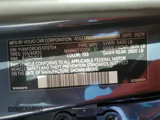 2025 Volvo XC60 Plus z VIN YV4M12RC4S1012704, wystawiony jako Copart lot #48241835 z przebiegiem 4 893 mil mil oraz Szkoda całkowita • Salvage title. Historia ofert i sprzedaży dostępna na DreamBid. Obrazek 13.