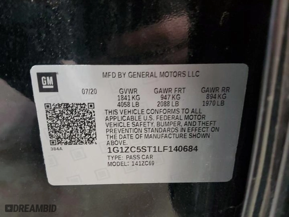 2020 Chevrolet Malibu LS with VIN 1G1ZC5ST1LF140684, listed as a Copart auction lot 48302075 with 47,436 mi miles and Clean Title. Bid and sale history available at carsss.com. Image 12.