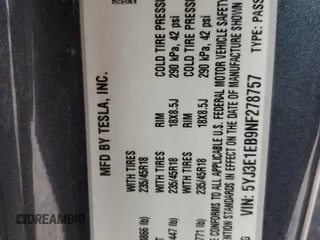 2022 Tesla Model 3 Long Range with VIN 5YJ3E1EB9NF278757, listed as a Copart auction lot 52187175 with 91,820 mi miles and Salvage Title. Bid and sale history available at DreamBid. Image 13.
