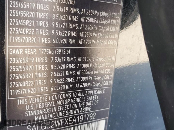 2014 Land Rover Range Rover HSE z VIN SALGS2WFXEA191792, wystawiony jako Copart lot #50969775 z przebiegiem 93 817 mil mil oraz Czysty tytuł • Clean title. Historia ofert i sprzedaży dostępna na DreamBid. Obrazek 13.