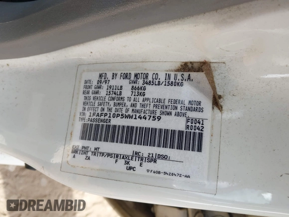 1998 Ford Escort LX с VIN 1FAFP10P5WW144759, выставлен на аукционе IAAI как лот 41519243 с пробегом 115 979 миль миль и . История ставок и продаж доступна на DreamBid. Изображение 9.