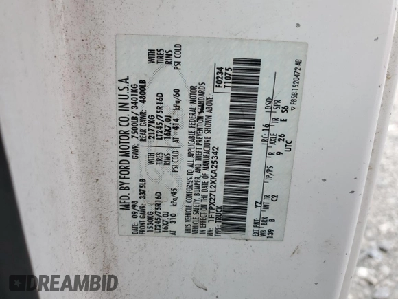 1999 Ford F-250 with VIN 1FTPX27L2XKA25342, listed as a Copart auction lot 53118315 with 384,756 mi miles and Salvage title. Bid and sale history available at DreamBid. Image 14.