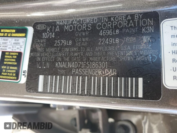 2015 Kia Cadenza Premium with VIN KNALN4D71F5186301, listed as a Copart auction lot 75397644 with 142,478 mi miles and Salvage Title. Bid and sale history available at carsss.com. Image 12.