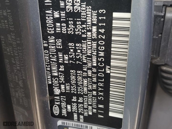 2021 Kia Sorento S with VIN 5XYRLDLC5MG024113, listed as a Copart auction lot 42989615 with 87,779 mi miles and Salvage Title. Bid and sale history available at carsss.com. Image 14.