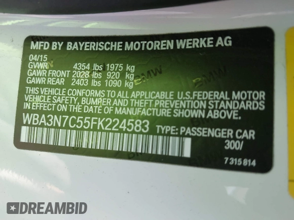 2015 BMW 4 Series 428i with VIN WBA3N7C55FK224583, listed as a IAAI auction lot 41870399 with 29,910 mi miles. Bid and sale history available at carsss.com. Image 9.