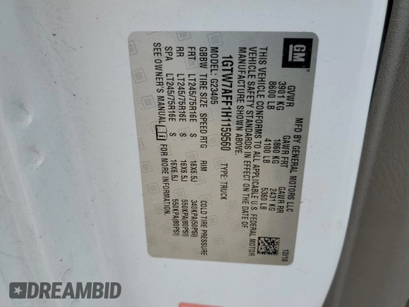 2017 GMC Savana Cargo z VIN 1GTW7AFF1H1159560, wystawiony jako Copart lot #54186255 z przebiegiem 96 988 mil mil oraz Szkoda całkowita • Salvage title. Historia ofert i sprzedaży dostępna na DreamBid. Obrazek 13.