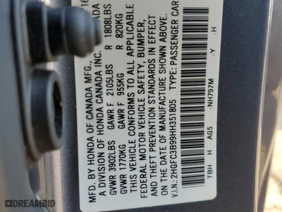 2017 Honda Civic Coupe Touring with VIN 2HGFC3B99HH351805, listed as a Copart auction lot 85308974 with 87,250 mi miles and Salvage Title. Bid and sale history available at carsss.com. Image 14.