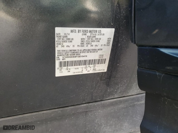 2015 Ford Explorer XLT with VIN 1FM5K8D84FGB15419, listed as a Copart auction lot 85957434 with 120,862 mi miles and Salvage Title. Bid and sale history available at carsss.com. Image 13.