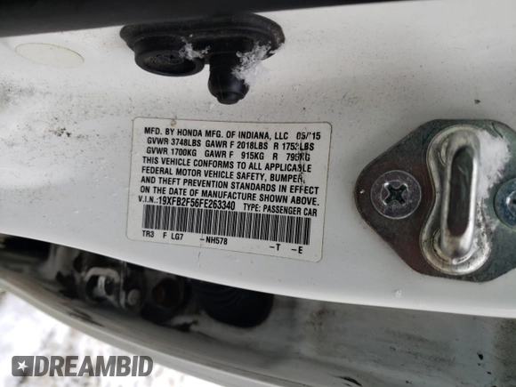 2015 Honda Civic Sedan LX with VIN 19XFB2F56FE263340, listed as a Copart auction lot 50523355 with 134,973 mi miles and Salvage Title. Bid and sale history available at carsss.com. Image 12.
