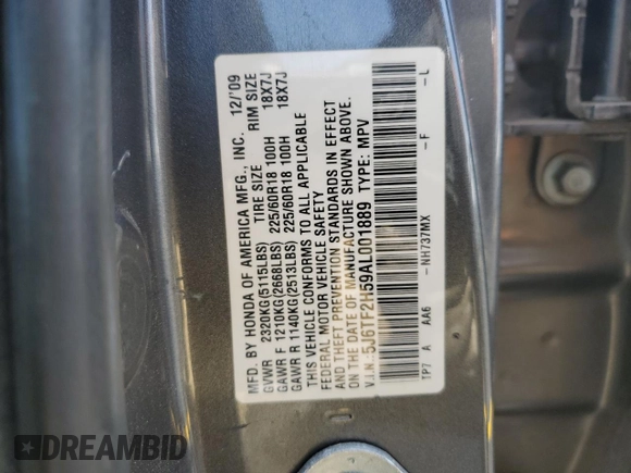 2010 Honda Crosstour EX-L z VIN 5J6TF2H59AL001889, wystawiony jako Copart lot #58248045 z przebiegiem 18 779 mil mil oraz Szkoda całkowita • Salvage title. Historia ofert i sprzedaży dostępna na DreamBid. Obrazek 14.