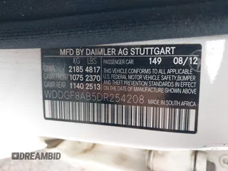 2013 Mercedes-Benz C 300 Sport with VIN WDDGF8AB5DR254208, listed as a IAAI auction lot 42514422 with 124,066 mi miles and . Bid and sale history available at DreamBid. Image 9.
