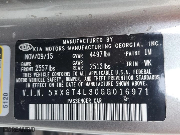 2016 Kia Optima LX with VIN 5XXGT4L30GG016971, listed as a Copart auction lot 49651135 with 220,509 mi miles and Salvage Title. Bid and sale history available at carsss.com. Image 13.