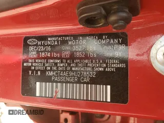2017 Hyundai Accent SE with VIN KMHCT4AE9HU278532, listed as a Copart auction lot 52634295 with 112,009 mi miles and Salvage Title. Bid and sale history available at carsss.com. Image 14.