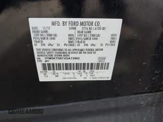 2018 Ford Explorer XLT with VIN 1FM5K7D87JGA13082, listed as a IAAI auction lot 41893436 with 103,862 mi miles and . Bid and sale history available at DreamBid. Image 9.
