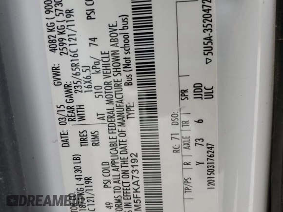 2015 Ford Transit XL z VIN 1FBZX2ZM5FKA73192, wystawiony jako Copart lot #54379885 z przebiegiem Nie podano mil oraz Szkody całkowita. Historia ofert i sprzedaży dostępna na DreamBid. Obrazek 13.