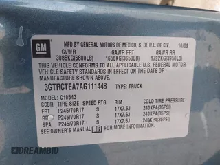 2010 GMC Sierra 1500 with VIN 3GTRCTEA7AG111448, listed as a IAAI auction lot 41800513 with Not Provided miles and . Bid and sale history available at DreamBid. Image 9.