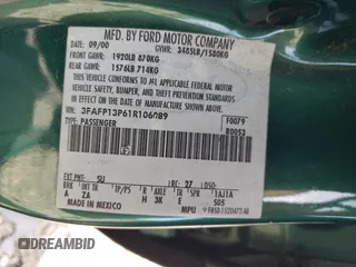 2001 Ford Escort Fleet with VIN 3FAFP13P61R106089, listed as a Copart auction lot 61732225 with 96,964 mi miles and Salvage title. Bid and sale history available at DreamBid. Image 12.