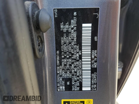 2014 Lexus RX 450h with VIN JTJBC1BA0E2455824, listed as a Copart auction lot 53266595 with 139,833 mi miles and Salvage title. Bid and sale history available at DreamBid. Image 13.