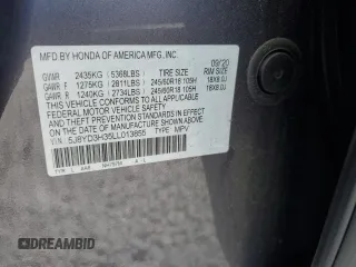 2020 Acura MDX with VIN 5J8YD3H35LL013855, listed as a Copart auction lot 54651515 with 83,778 mi miles and Salvage title. Bid and sale history available at DreamBid. Image 13.