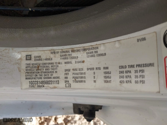 2006 Chevrolet Colorado LS with VIN 1GCCS148568231113, listed as a IAAI auction lot 41390082 with 125,131 mi miles. Bid and sale history available at carsss.com. Image 9.