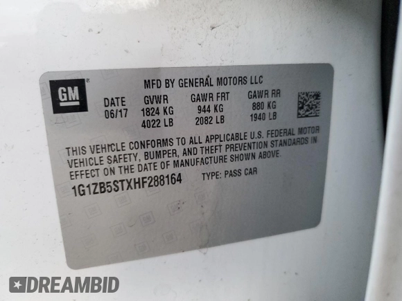 2017 Chevrolet Malibu LS with VIN 1G1ZB5STXHF288164, listed as a Copart auction lot 81993394 with 156,348 mi miles and Salvage Title. Bid and sale history available at DreamBid. Image 13.