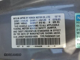 2011 Honda CR-Z EX with VIN JHMZF1D6XBS010826, listed as a Copart auction lot 63426095 with 175,493 mi miles and Clean title. Bid and sale history available at DreamBid. Image 12.