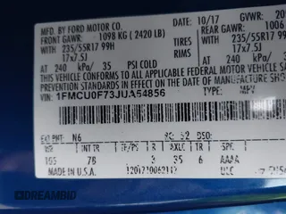 2018 Ford Escape S with VIN 1FMCU0F73JUA54856, listed as a IAAI auction lot 41542759 with 108,322 mi miles. Bid and sale history available at carsss.com. Image 9.