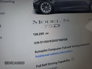 2016 Tesla Model S 90D with VIN 5YJSA1E20GF168108, listed as a Copart auction lot 55589615 with 138,295 mi miles and Salvage Title. Bid and sale history available at DreamBid. Image 12.