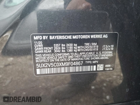 2021 BMW X4 M40i z VIN 5UX2V5C0XM9F04867, wystawiony jako Copart lot #57890555 z przebiegiem 40 563 mil mil oraz Szkoda całkowita • Salvage title. Historia ofert i sprzedaży dostępna na DreamBid. Obrazek 13.