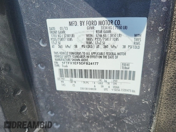 2013 Ford F-150 XL with VIN 1FTFX1EF5DFB24177, listed as a IAAI auction lot 42619579 with 114,375 mi miles and . Bid and sale history available at DreamBid. Image 16.