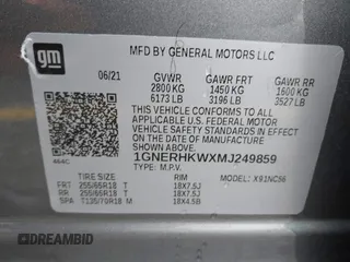 2021 Chevrolet Traverse LT z VIN 1GNERHKWXMJ249859, wystawiony jako IAAI lot #41557487 z przebiegiem 49 849 mil mil oraz . Historia ofert i sprzedaży dostępna na DreamBid. Obrazek 9.
