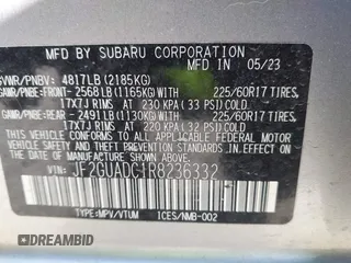 2024 Subaru Crosstrek Premium z VIN JF2GUADC1R8236332, wystawiony jako IAAI lot #42582230 z przebiegiem Nie podano mil oraz . Historia ofert i sprzedaży dostępna na DreamBid. Obrazek 9.