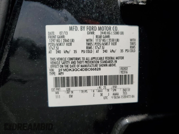 2013 Ford Edge SE z VIN 2FMDK3GC4DBC66828, wystawiony jako Copart lot #63524315 z przebiegiem 142 450 mil mil oraz Czysty tytuł • Clean title. Historia ofert i sprzedaży dostępna na DreamBid. Obrazek 13.