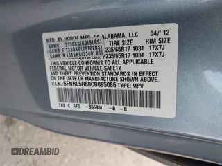 2012 Honda Odyssey EX-L with VIN 5FNRL5H60CB095086, listed as a IAAI auction lot 42251330 with 144,232 mi miles and . Bid and sale history available at DreamBid. Image 9.