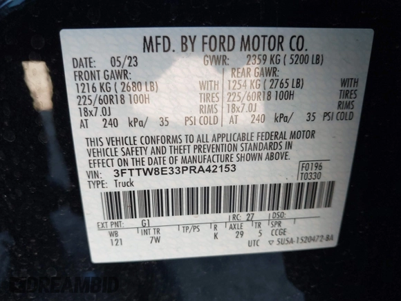 2023 Ford Maverick XL with VIN 3FTTW8E33PRA42153, listed as a IAAI auction lot 41848767 with 23,787 mi miles and . Bid and sale history available at DreamBid. Image 9.