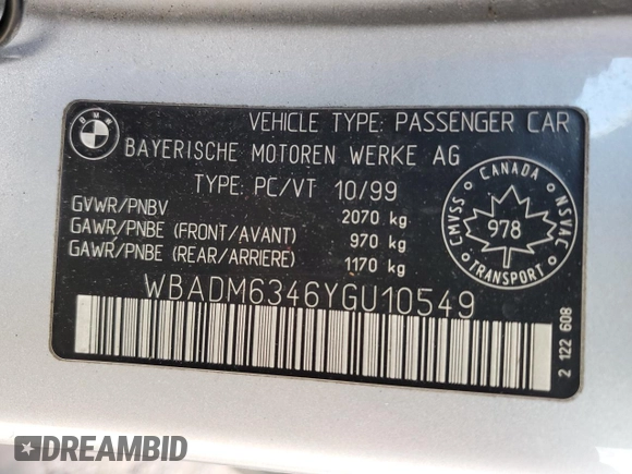 2000 BMW 5 Series 528iA with VIN WBADM6346YGU10549, listed as a Copart auction lot 75047164 with 324,945 mi miles and Salvage Title. Bid and sale history available at carsss.com. Image 12.
