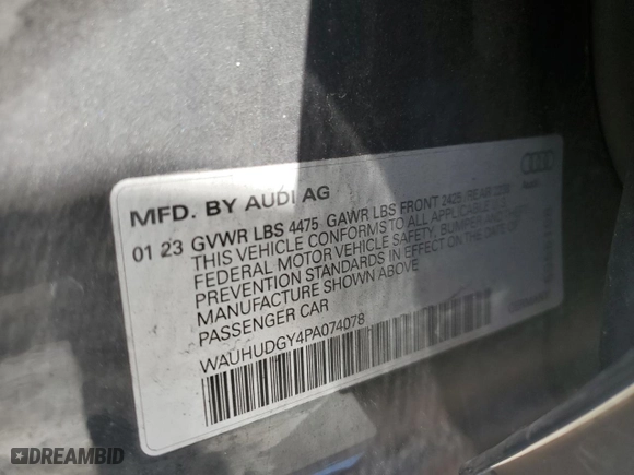 2023 Audi A3 Premium Plus with VIN WAUHUDGY4PA074078, listed as a Copart auction lot 51310275 with 20,979 mi miles and Salvage Title. Bid and sale history available at carsss.com. Image 12.