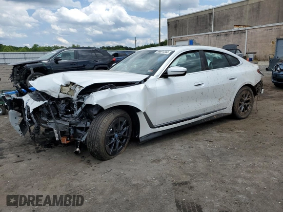 2023 BMW i4 eDrive35 with VIN WBY43AW02PFR38903, listed as a Copart auction lot 58691344 with 5,166 mi miles and Salvage Title. Bid and sale history available at carsss.com. Image 1.